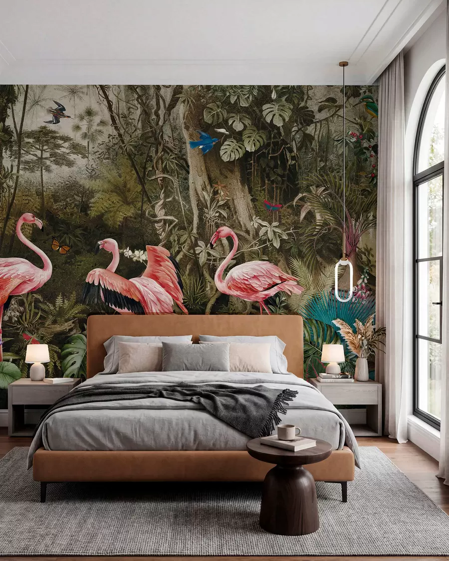 fototapeter Tropiske fugle og flamingoer i junglen u73568