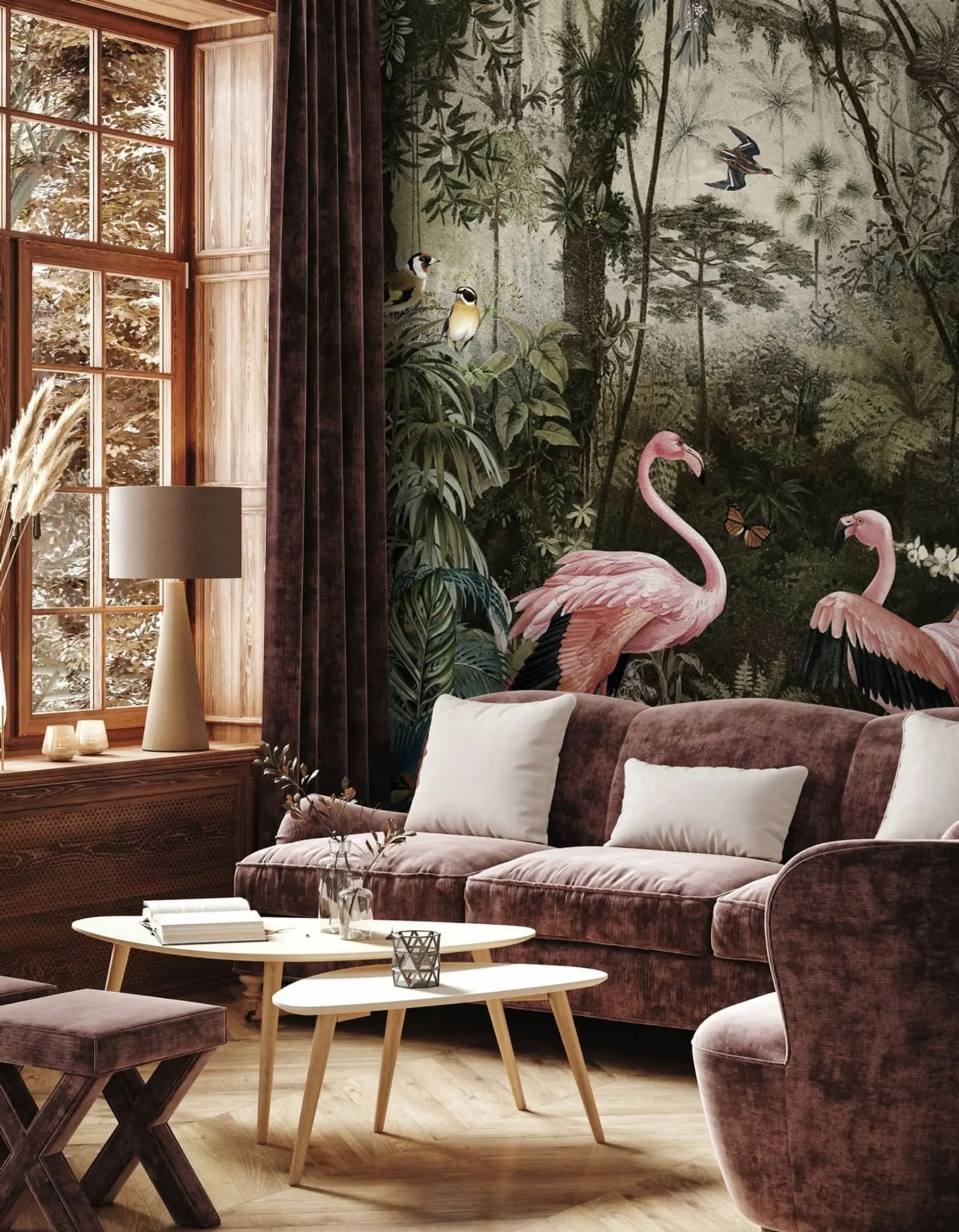 fototapeter Tropiske fugle og flamingoer i junglen u73568