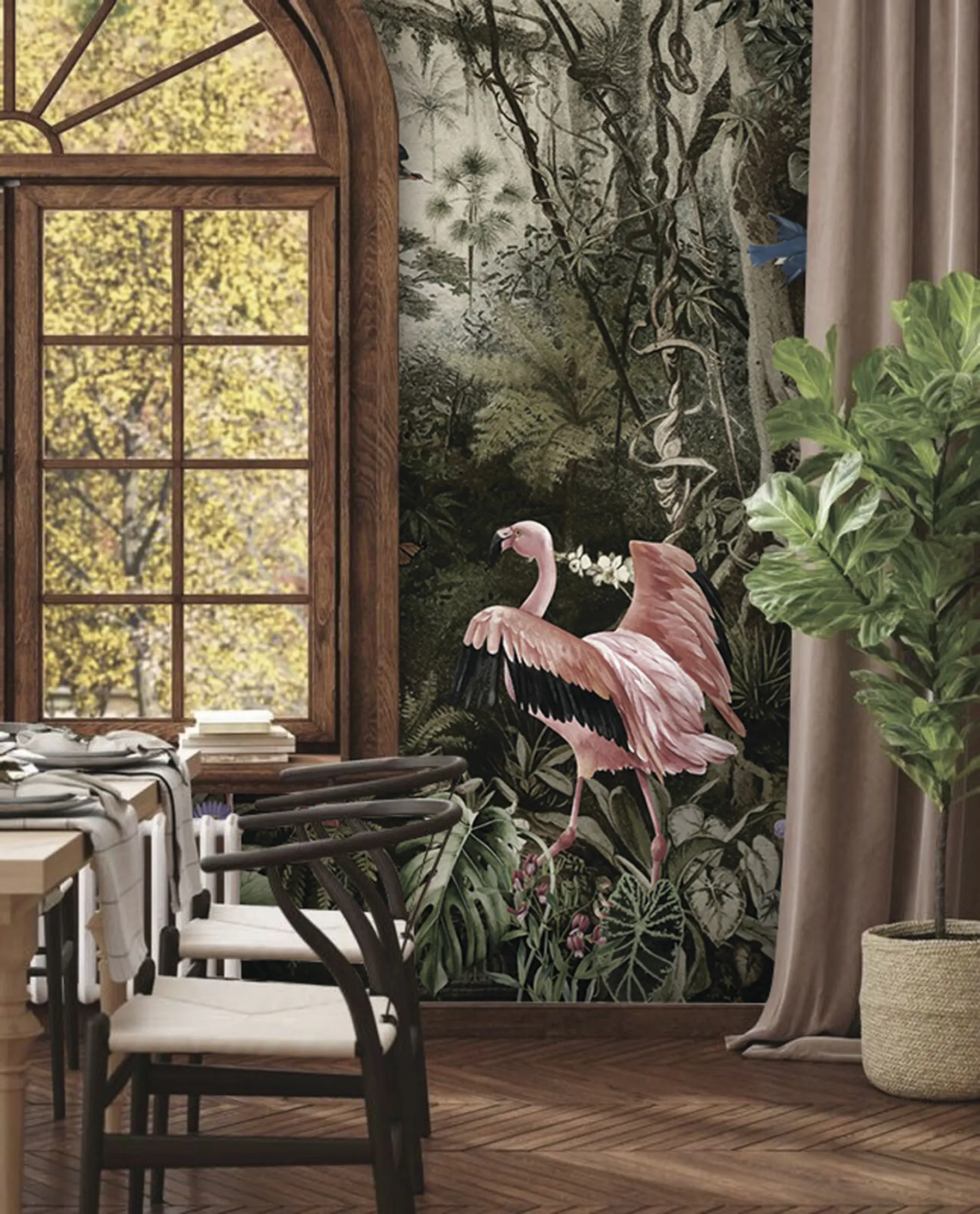 fototapeter Tropiske fugle og flamingoer i junglen u73568