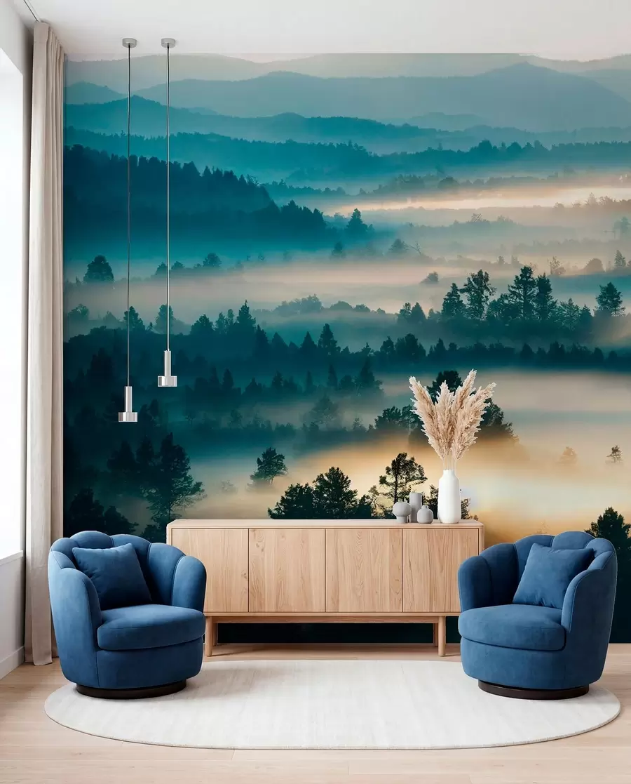 Murale Murs de brouillard dans la forêt u73865
