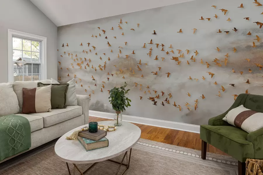 Fototapete Herde von Vögeln in den Bergen u93537