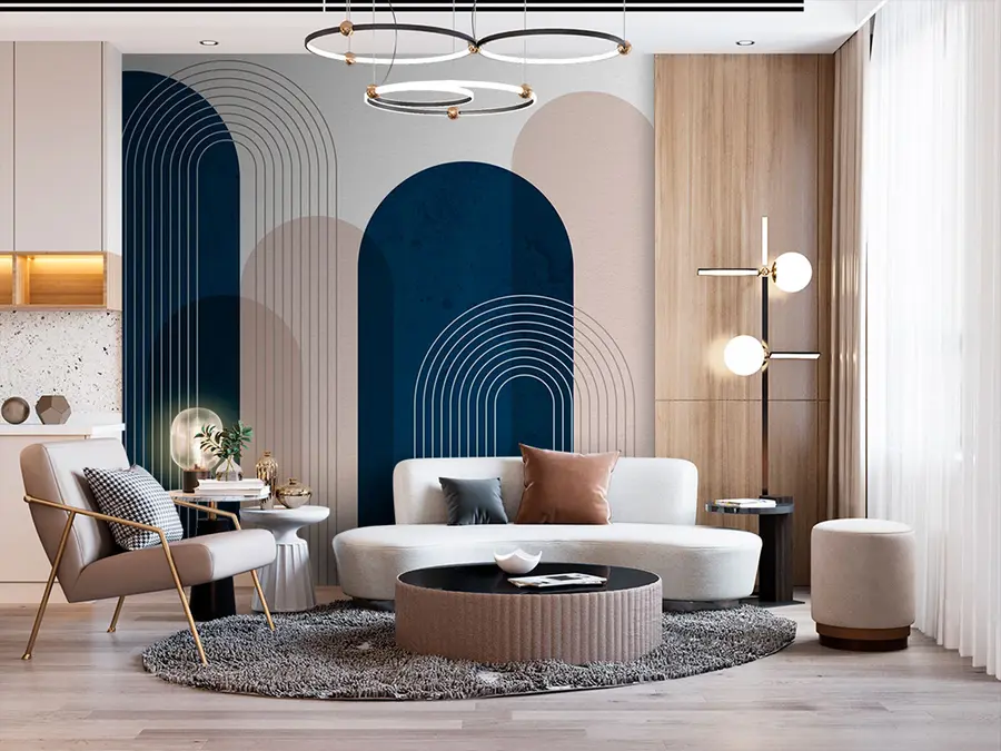 Murale Arcs abstraits bleus et beiges u73098