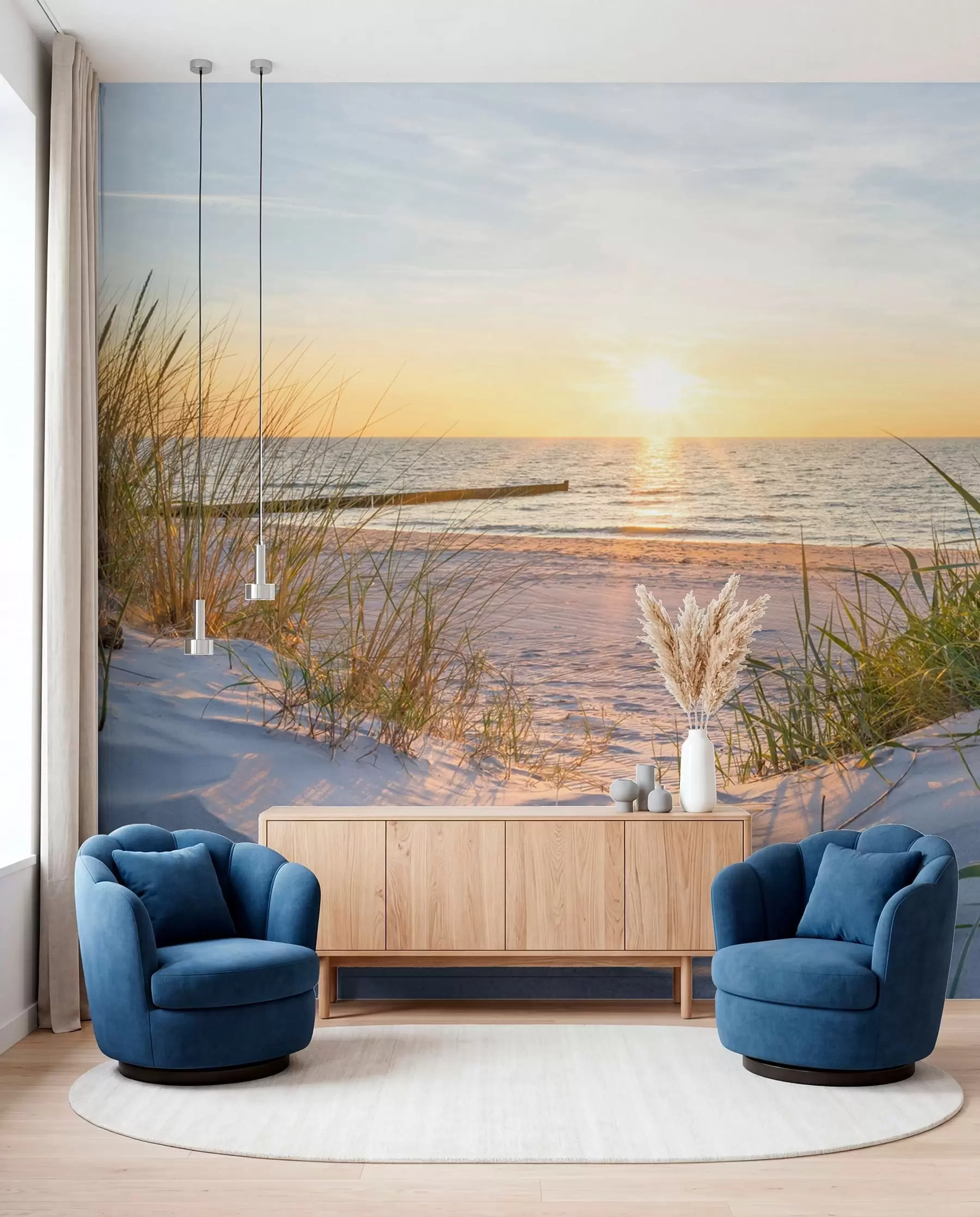 Murale Photo/Panorama Dunes Beach avec coucher de soleil u93577