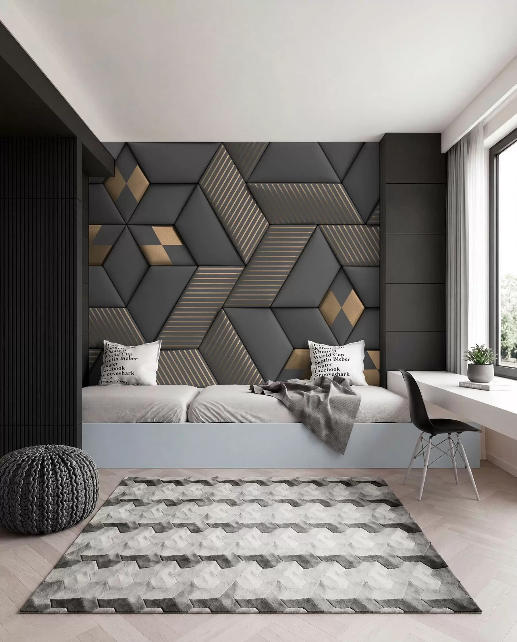 Murale Cubes graphite et or u93413
