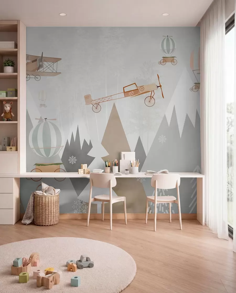 Murale Montagnes et avions dans le style scandinave u73961