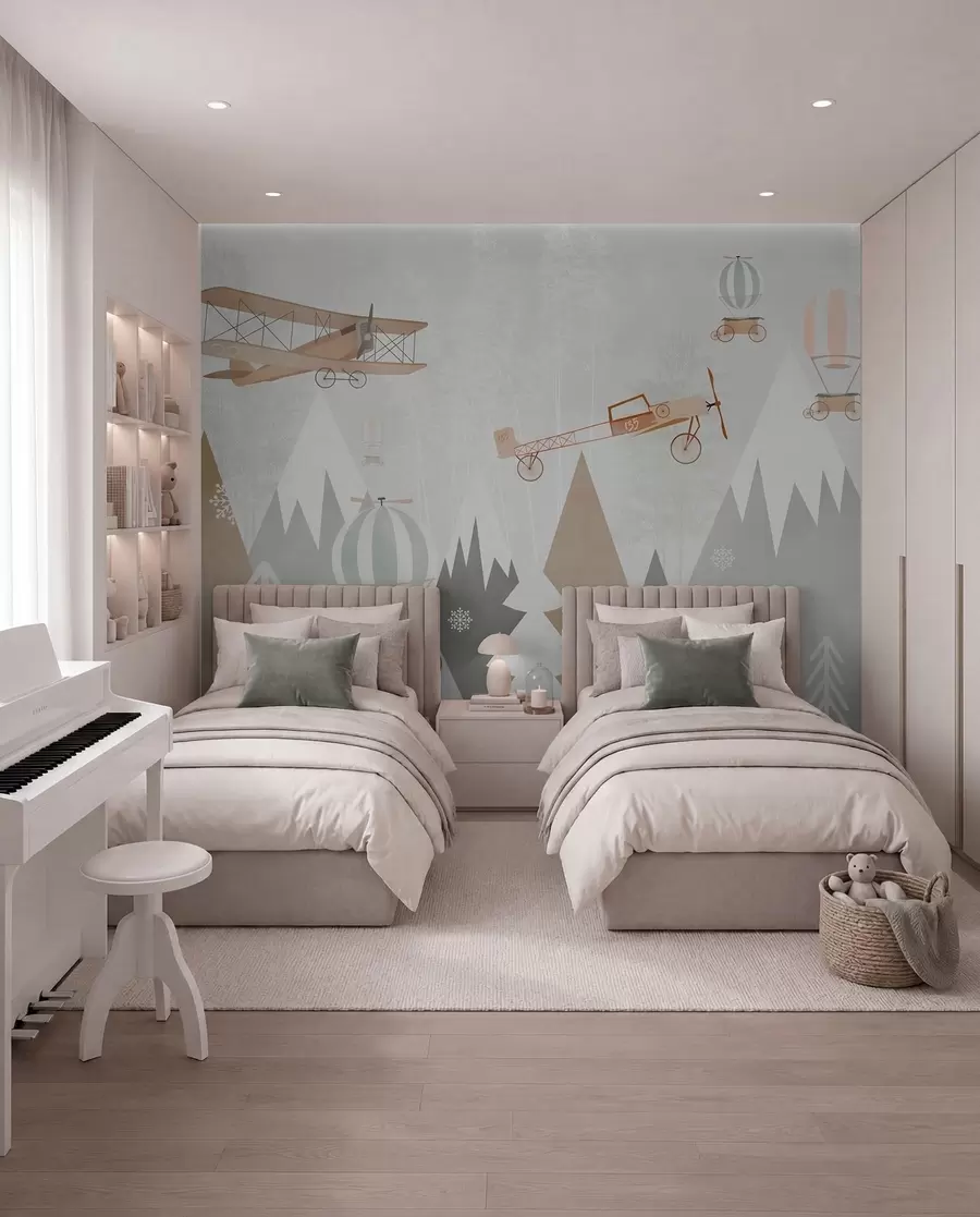 Murale Montagnes et avions dans le style scandinave u73961