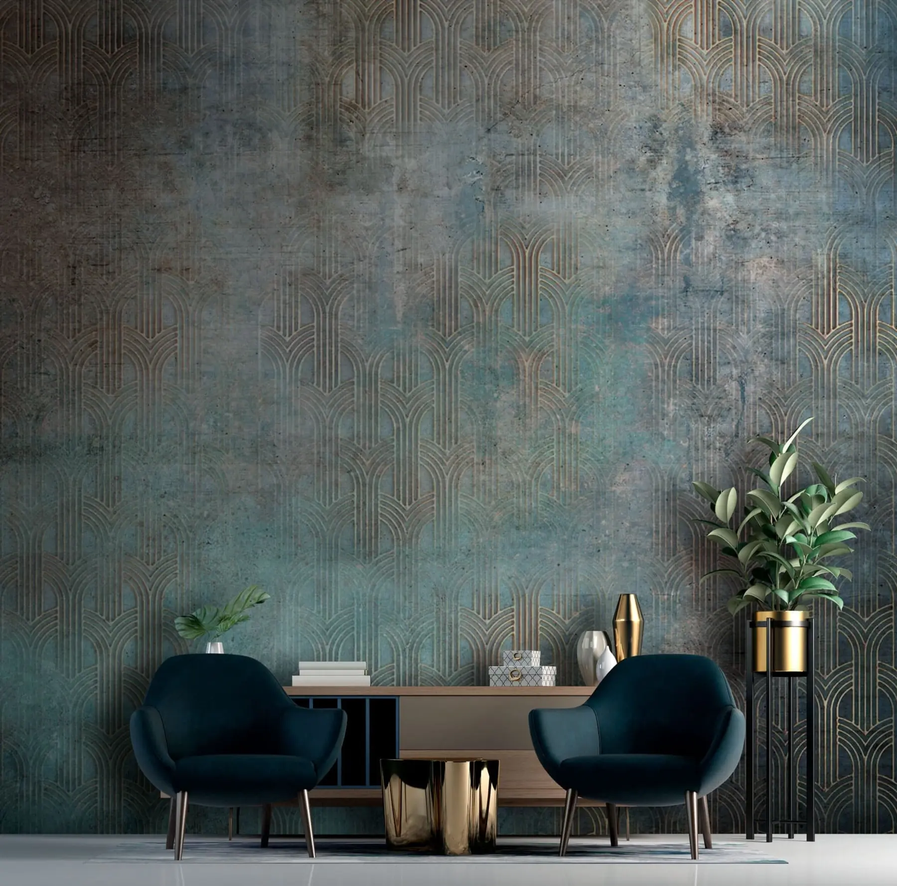 fototapeter Buet mønster på grunge-væg u73973