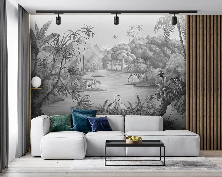 Murale Tropiques noirs et blancs u59040