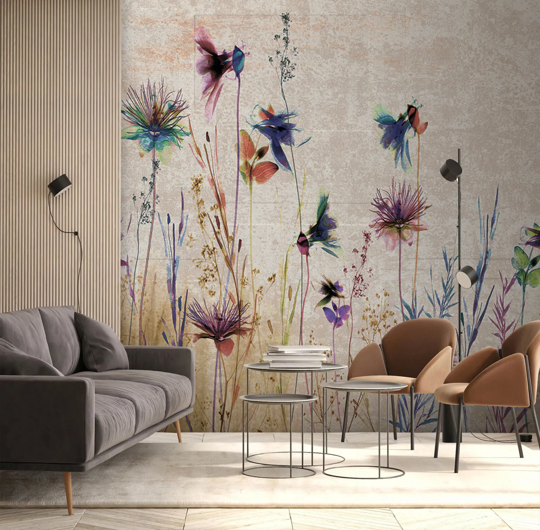 Murale Des fleurs hautes inhabituelles sur un fond beige u93672