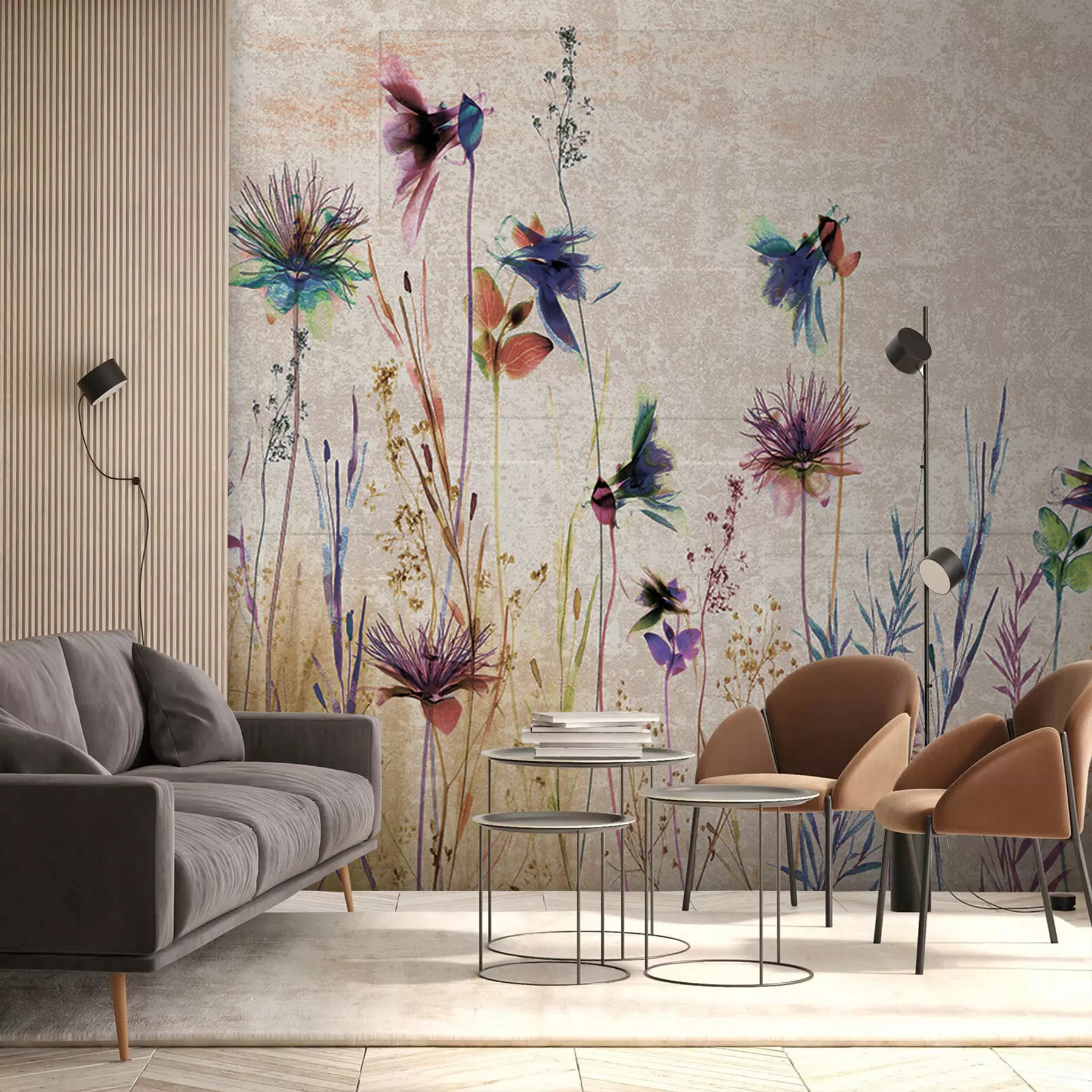 Fototapete Ungewöhnliche hohe Blüten auf einem beige Hintergrund u93672