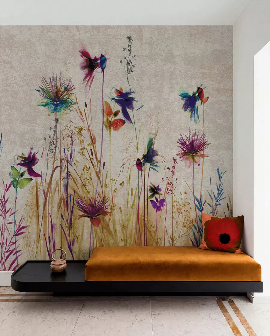 fototapeter Usædvanlige høje blomster på en beige baggrund u93672