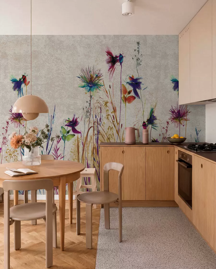 fototapeter Usædvanlige høje blomster på en beige baggrund u93672
