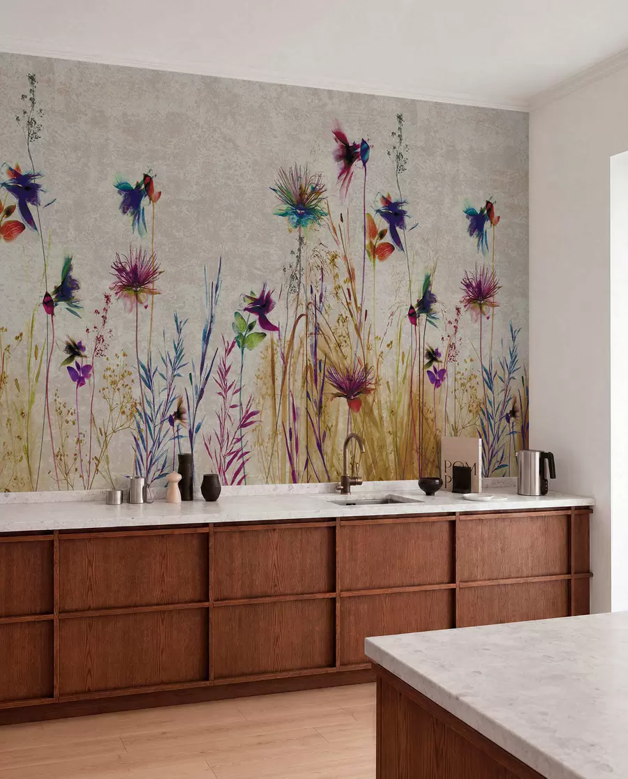 fototapeter Usædvanlige høje blomster på en beige baggrund u93672
