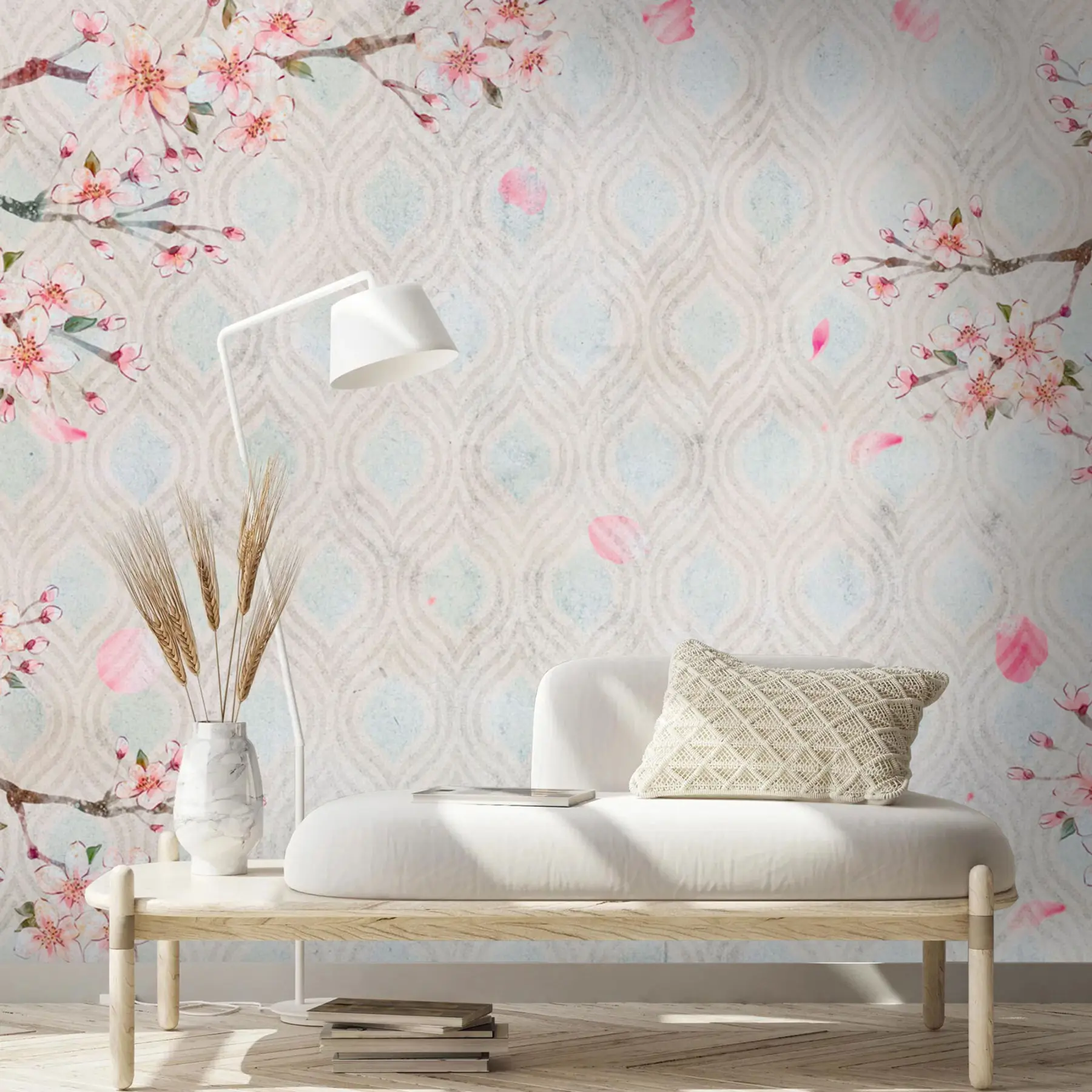 Murale Fleurs de sakura en style vintage u74383