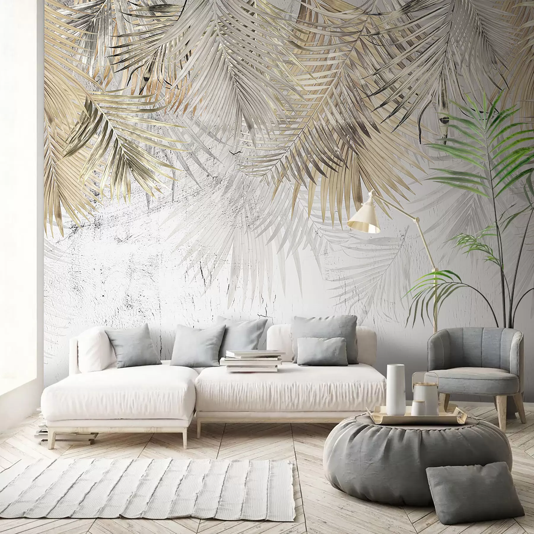 Murale Feuilles tropicales légères de style grunge u93843