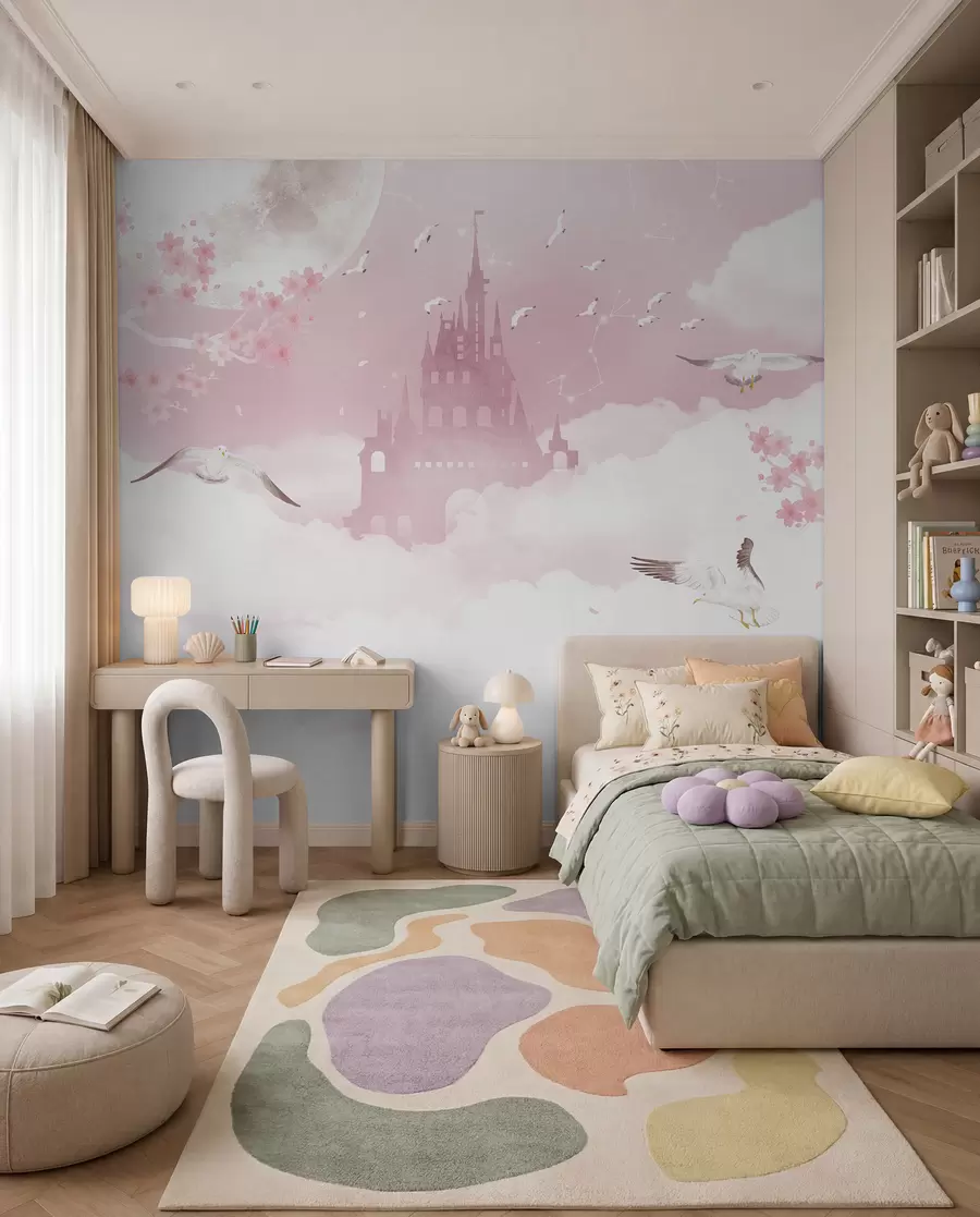 Murale Château dans les nuages roses u41232