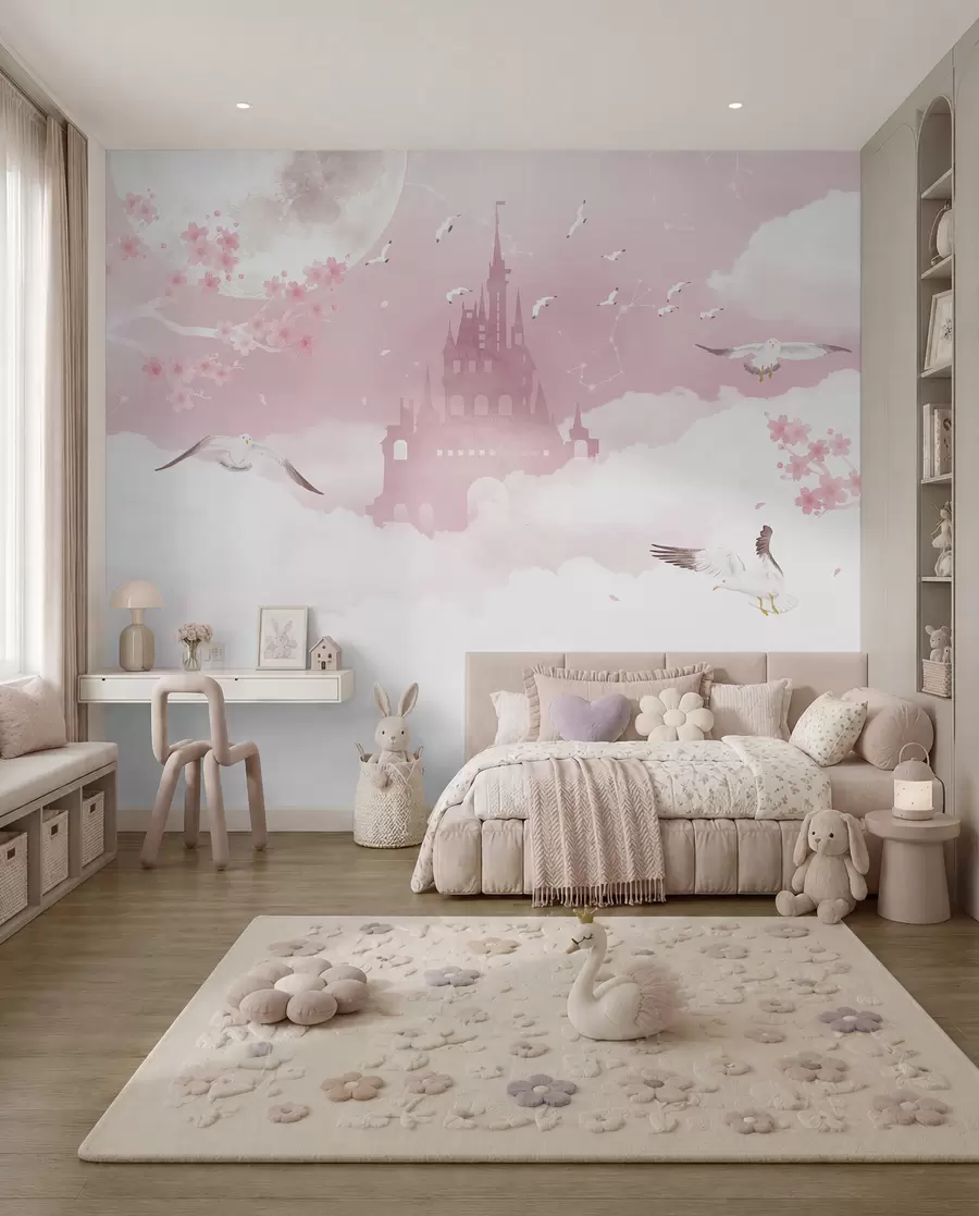 Murale Château dans les nuages roses u41232