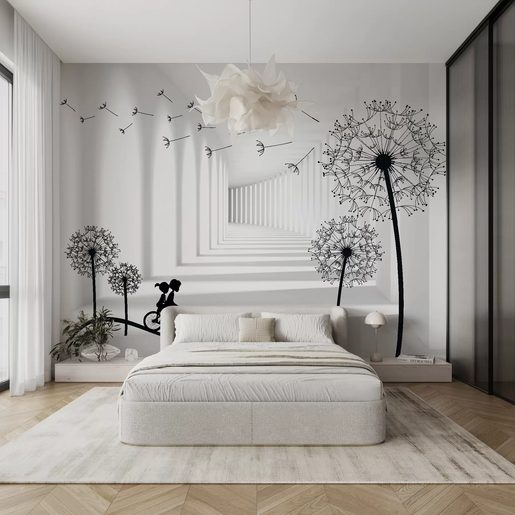 Fototapete Silhouetten von Löwenzahn im Tunnel u63551