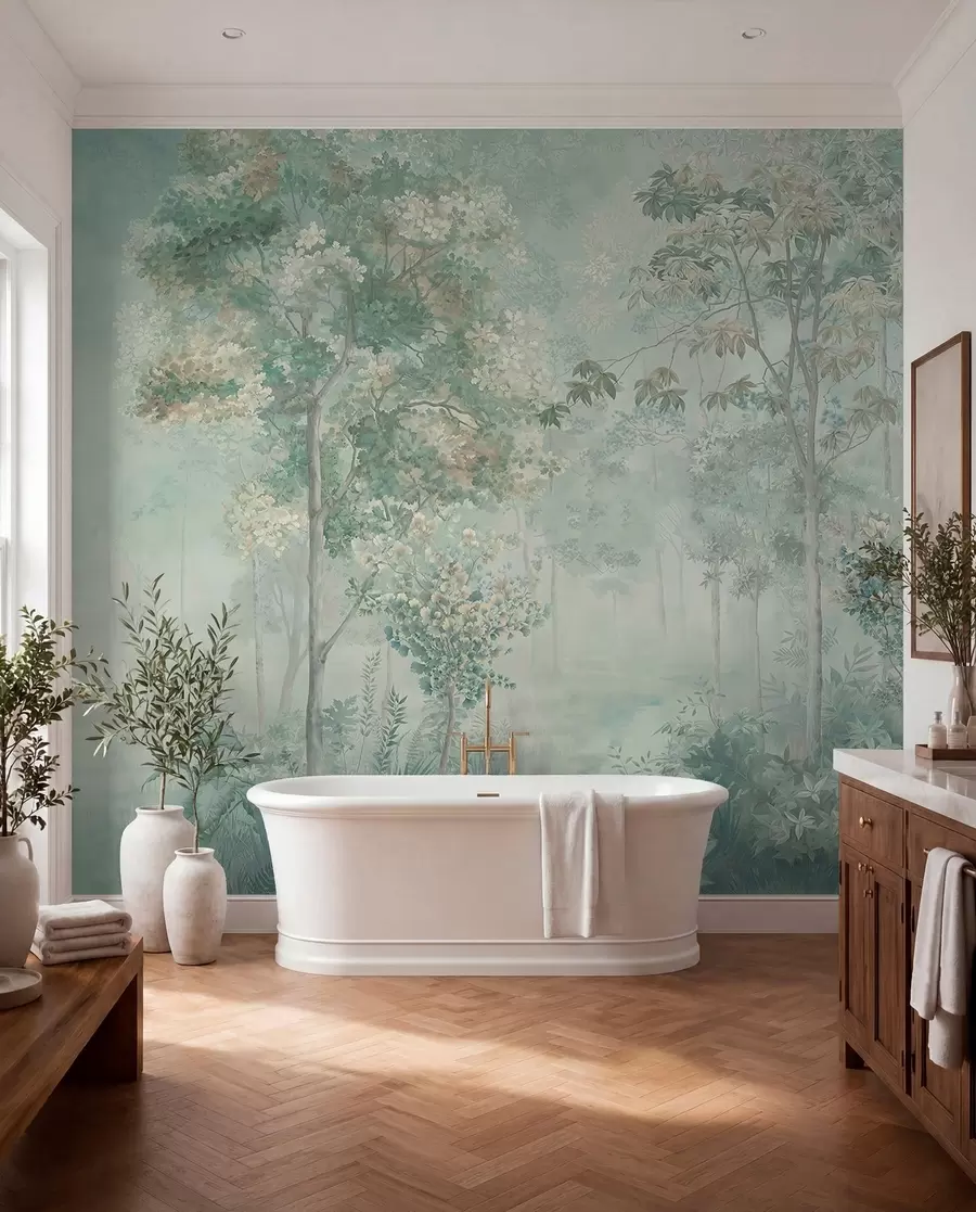 Murale Esquisse des bois en menthe u78448v2