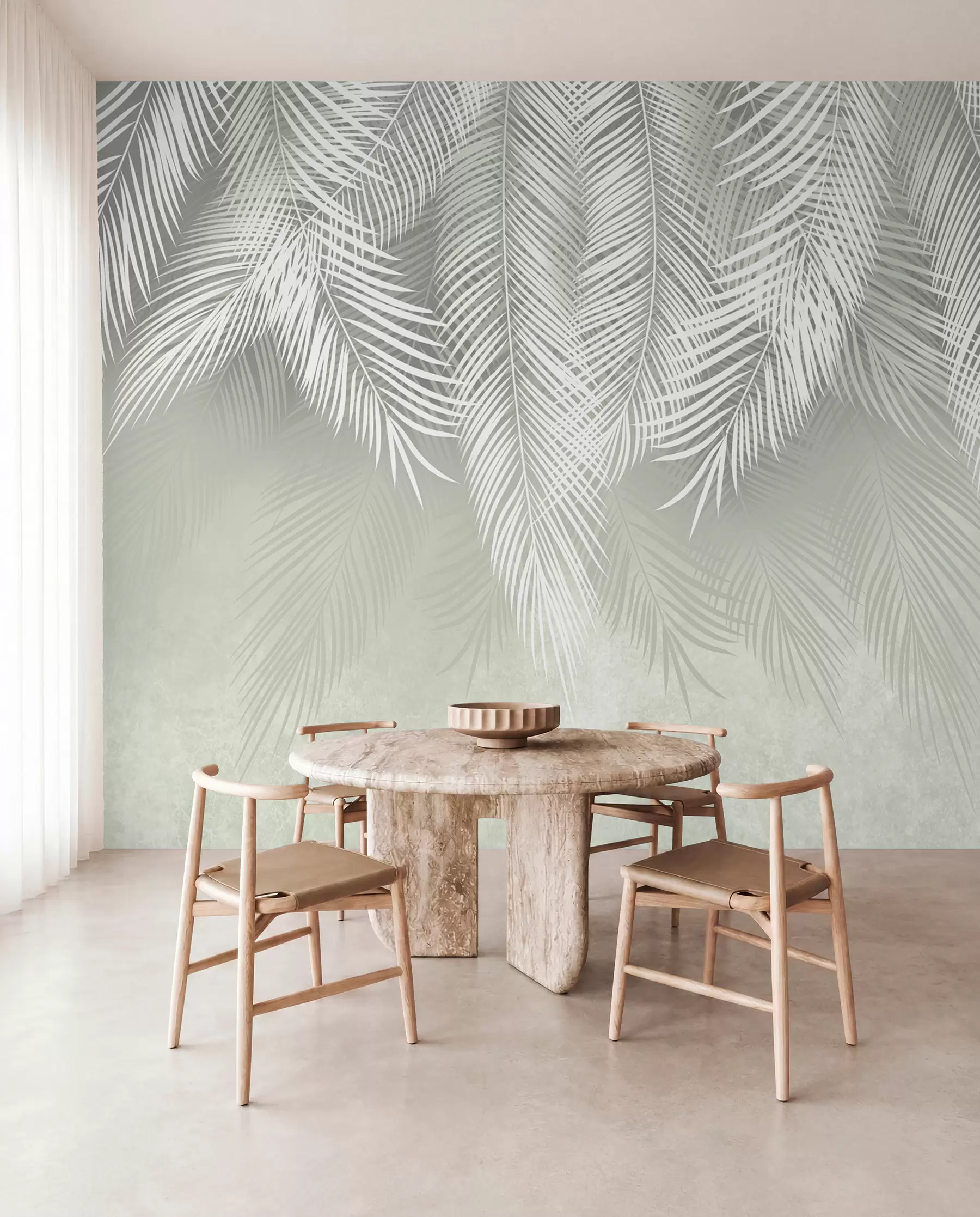 Murale Palmiers blancs de branches sur fond vert u74489
