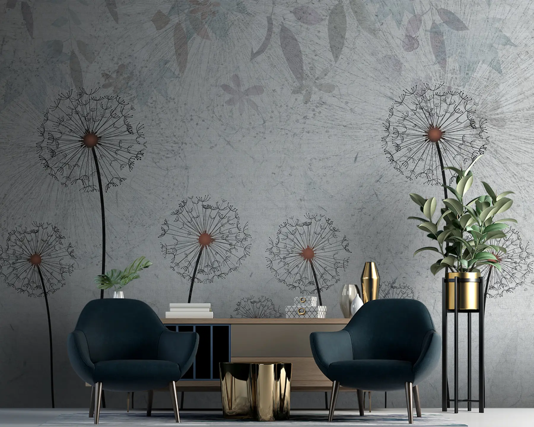 fototapeter Mælkebøtter på en lysegrå baggrund u93968