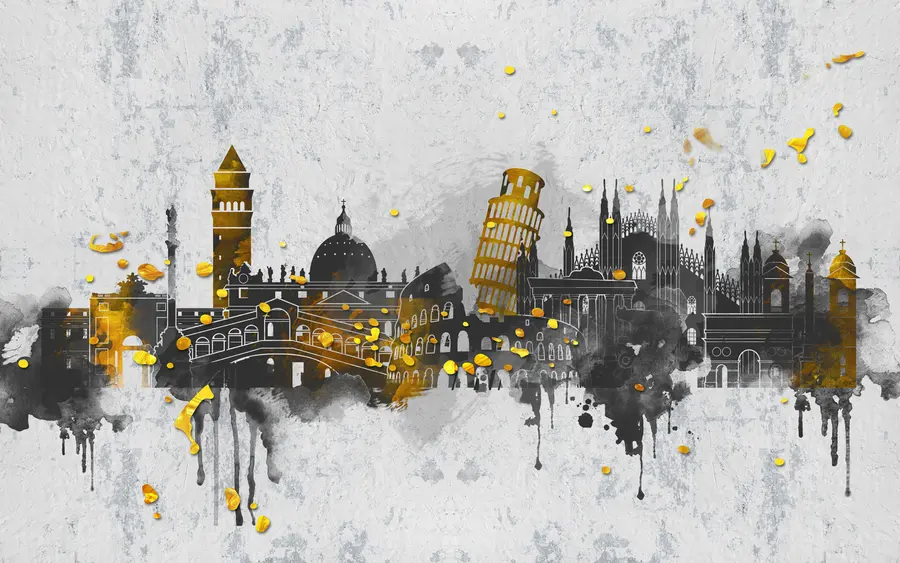 fototapeter Mørke silhuetter af seværdigheder i berømte byer u74881