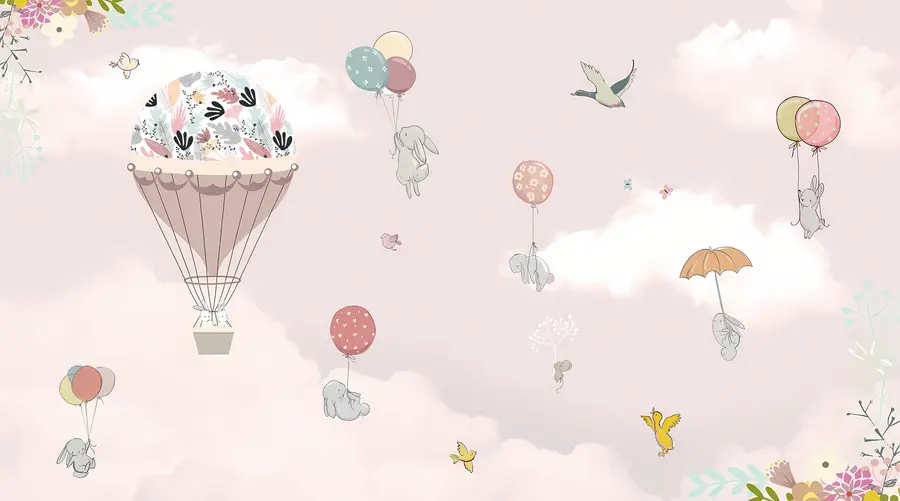 Fototapete Ein märchenhafter rosa Himmel mit Häschen u94138