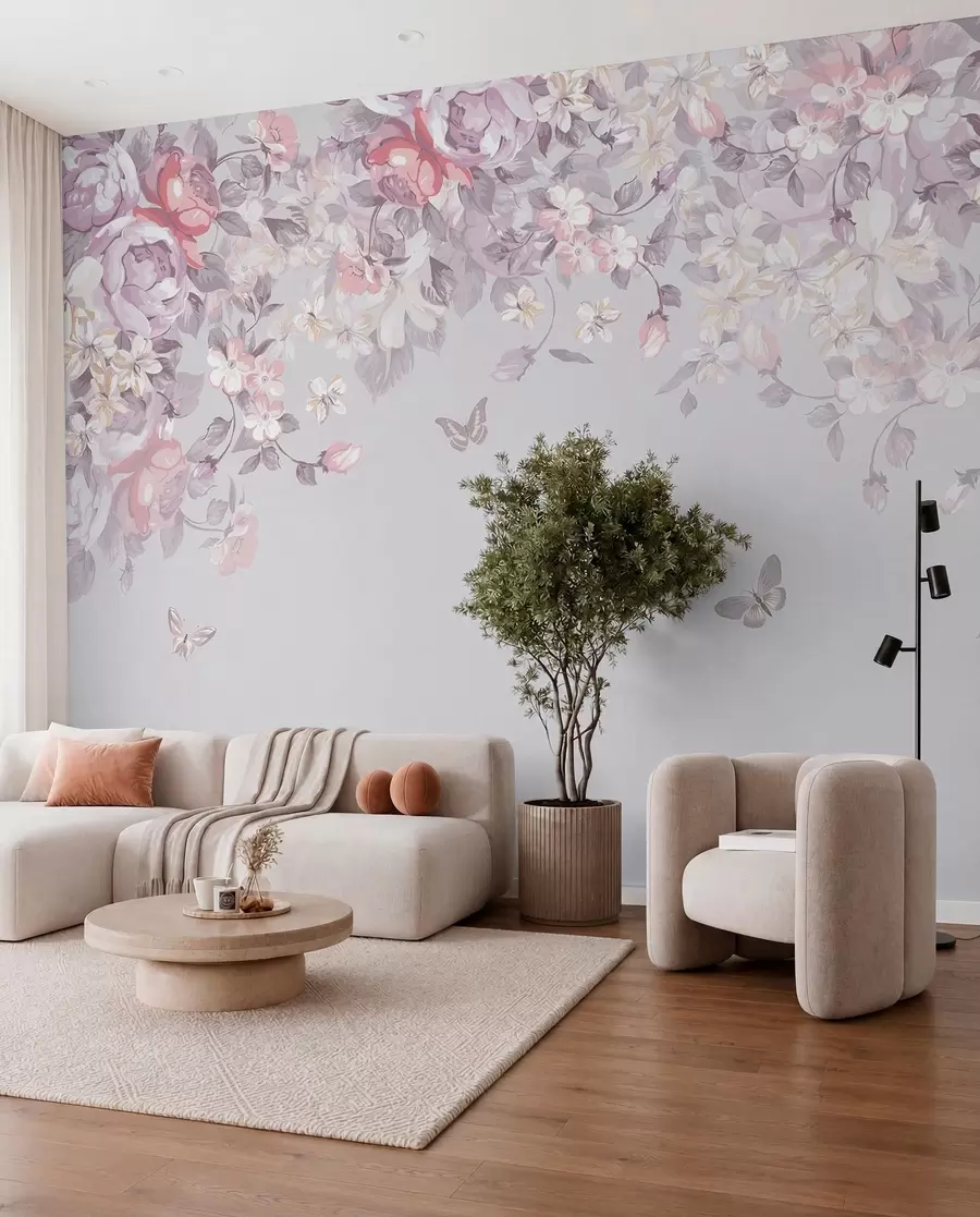 Murale Un jardin de tickets avec des fleurs et des papillons u94295