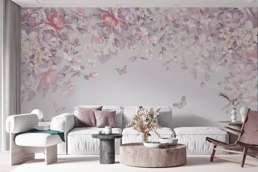 Murale Un jardin de tickets avec des fleurs et des papillons u94295