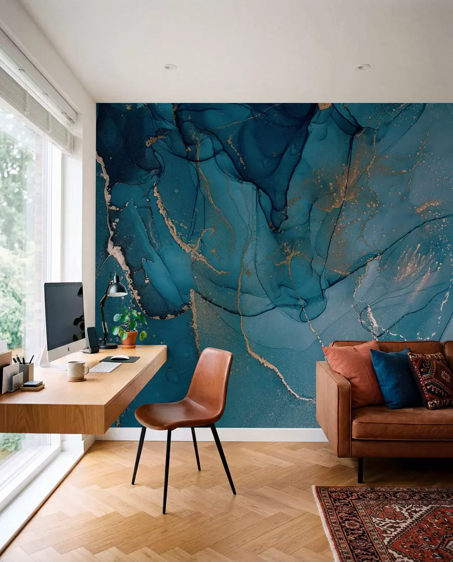Murale Nappes d’encre bleu canard u94262