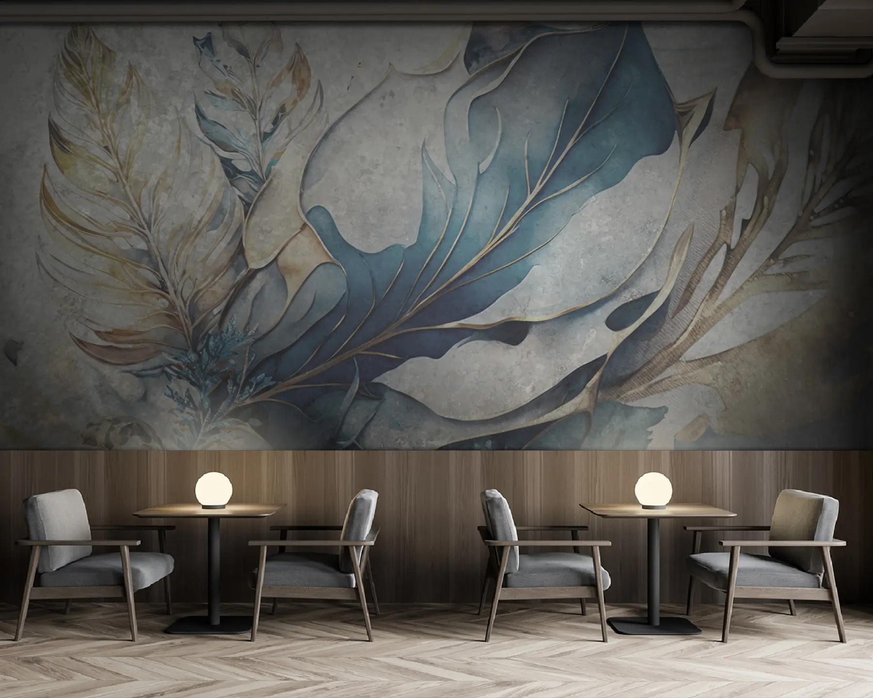 fototapeter Store akvarelblomster på en betonvæg u93998