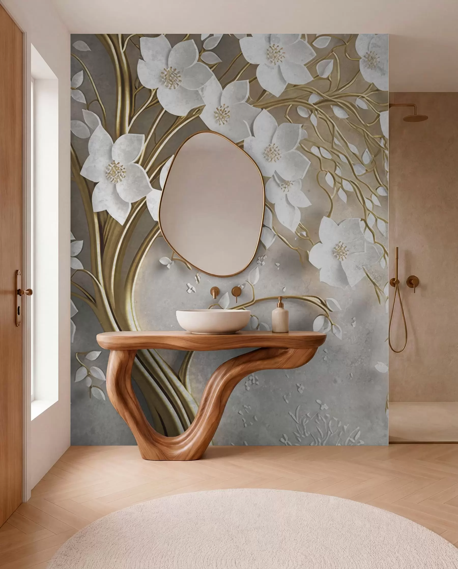Murale Volutes de fleurs blanches u94015