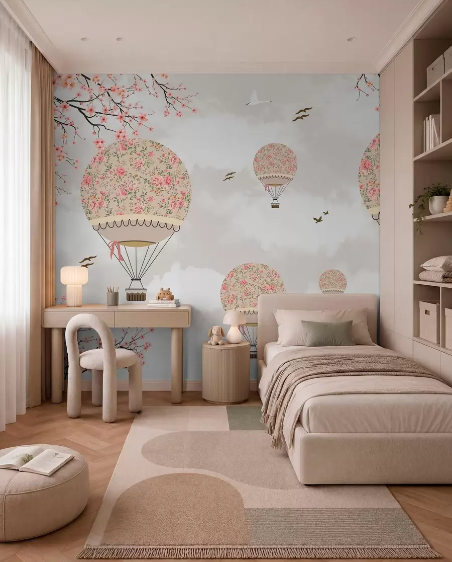 Murale Ballons en fleurs et branches de sakura u94445