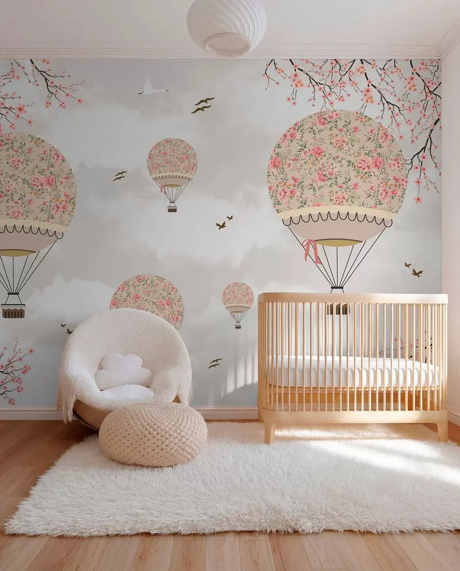 Murale Ballons en fleurs et branches de sakura u94445