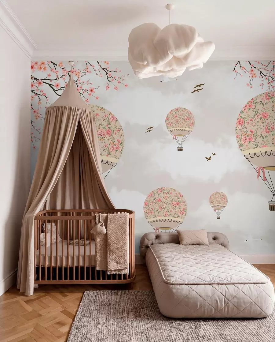 Murale Ballons en fleurs et branches de sakura u94445
