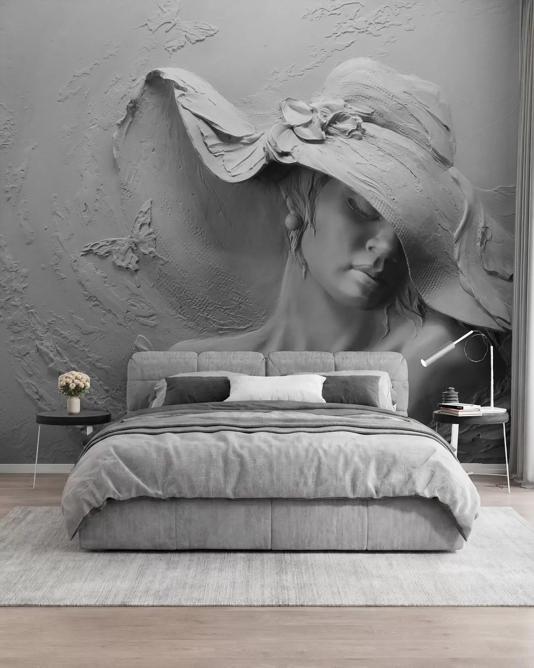 Murale Dame au chapeau sculpté u62592