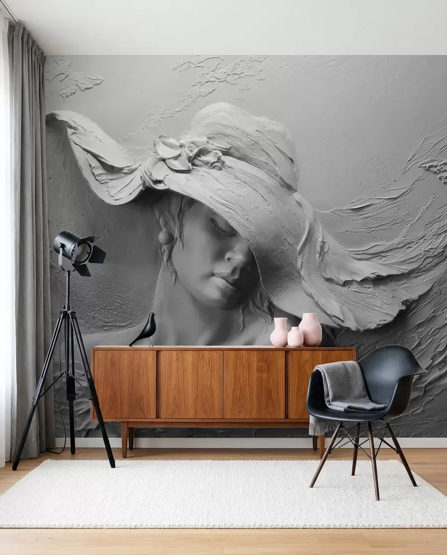 Murale Dame au chapeau sculpté u62592