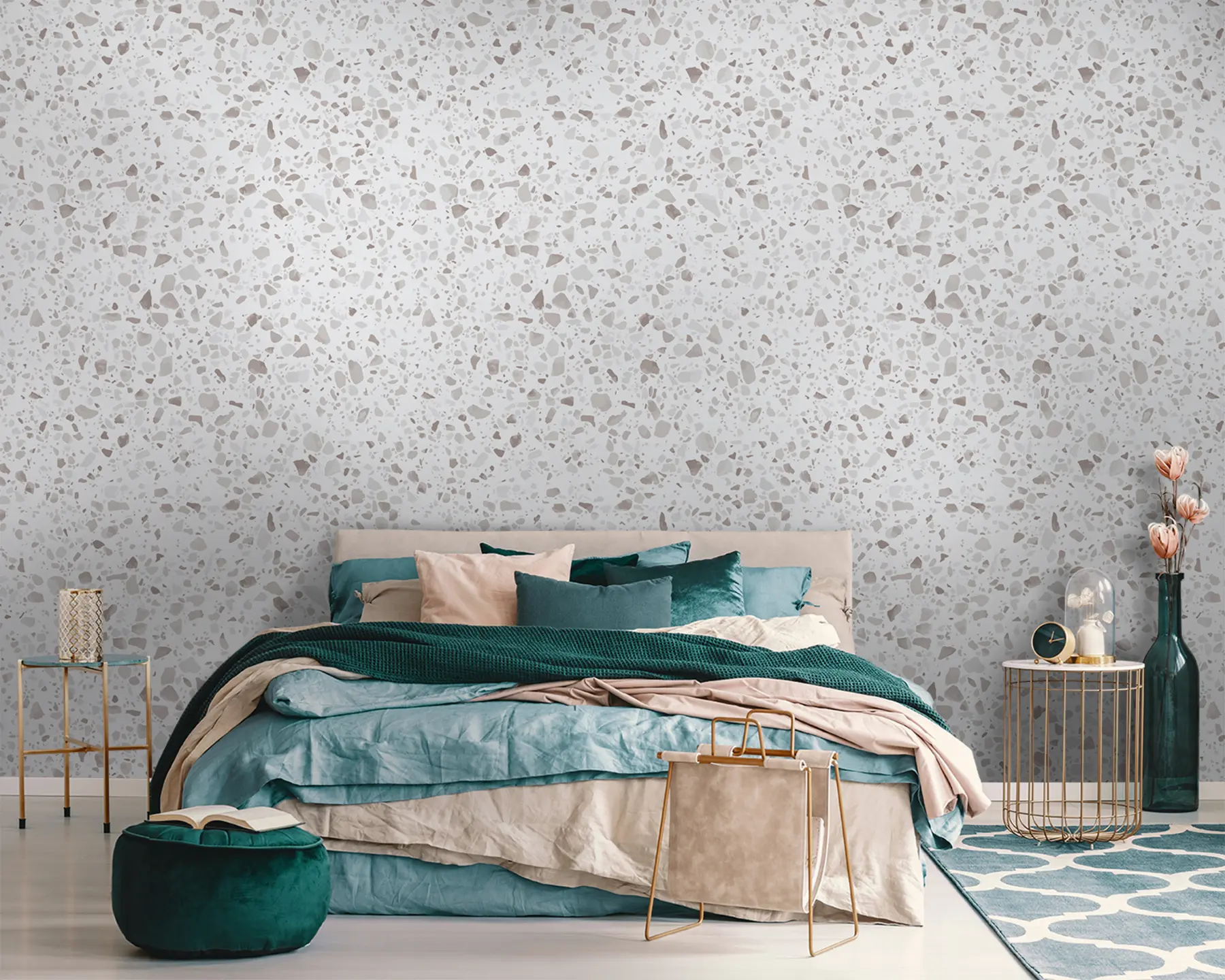 Fototapete Terrazzofliesen, Mosaik mit Natursteinen, Granit, Marmor, Quarz, Beton u94304