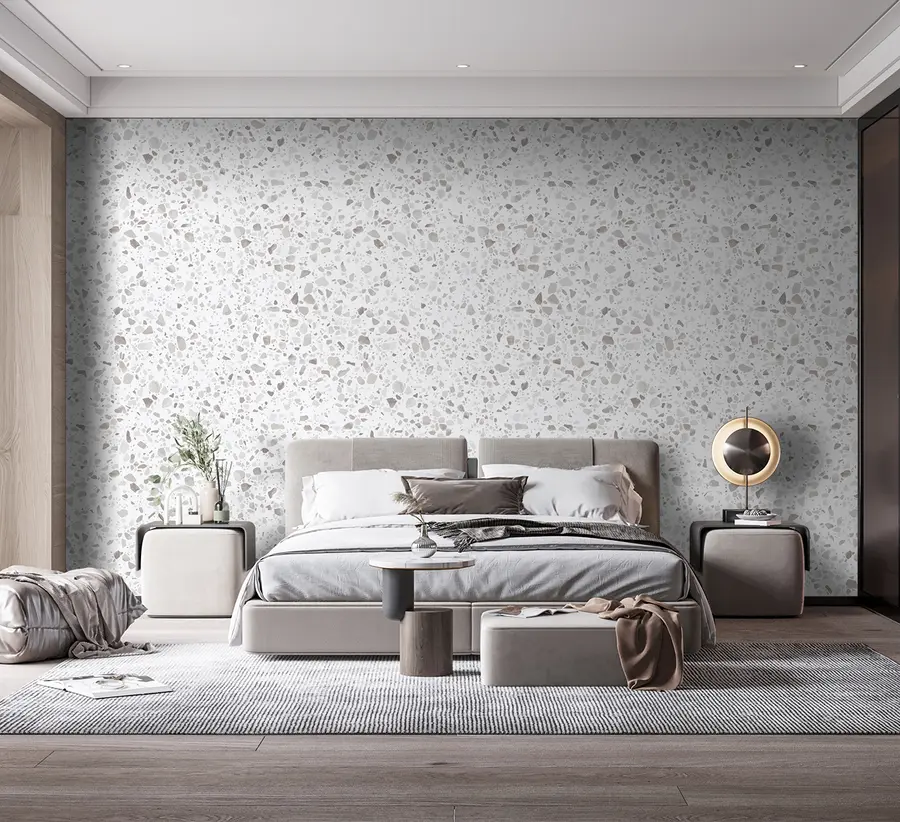 Fototapete Terrazzofliesen, Mosaik mit Natursteinen, Granit, Marmor, Quarz, Beton u94304