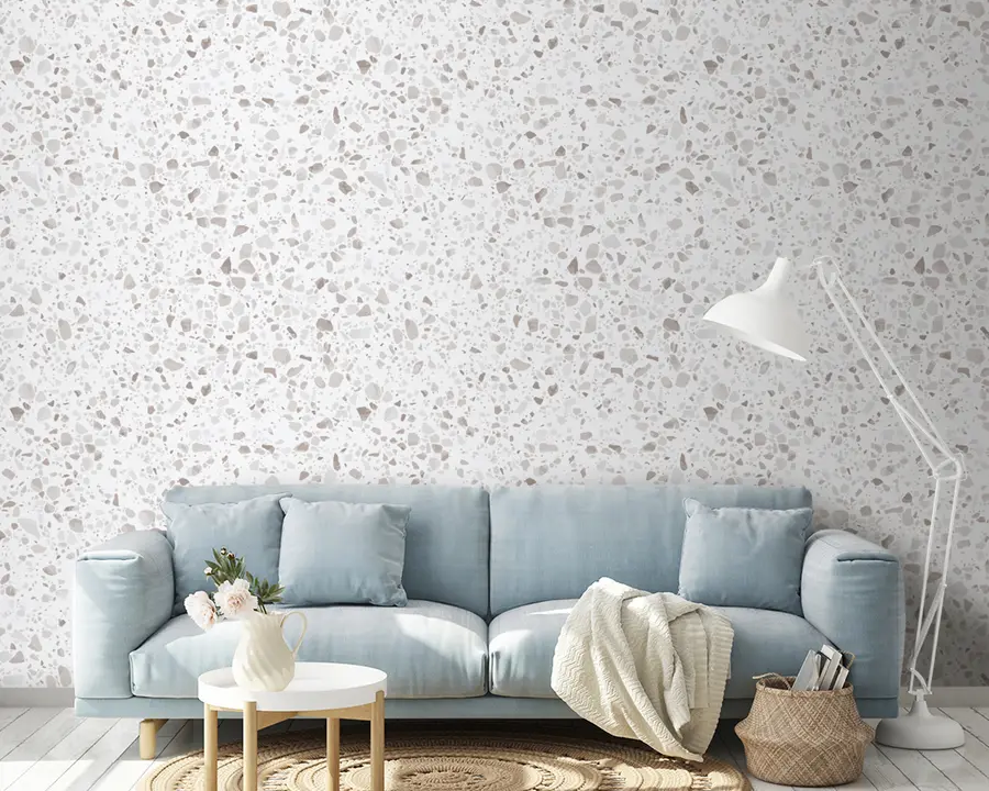 Fototapete Terrazzofliesen, Mosaik mit Natursteinen, Granit, Marmor, Quarz, Beton u94304