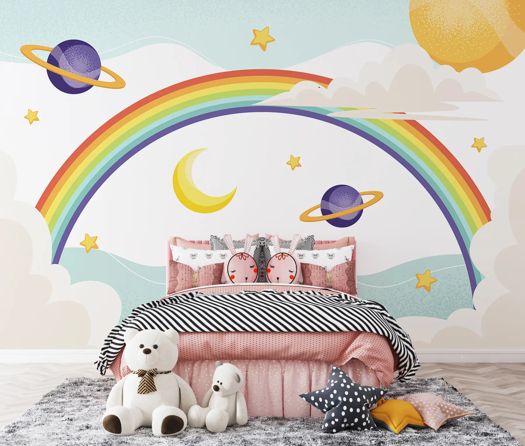 fototapeter Regnbue i skyerne, planeter, stjerner u94327