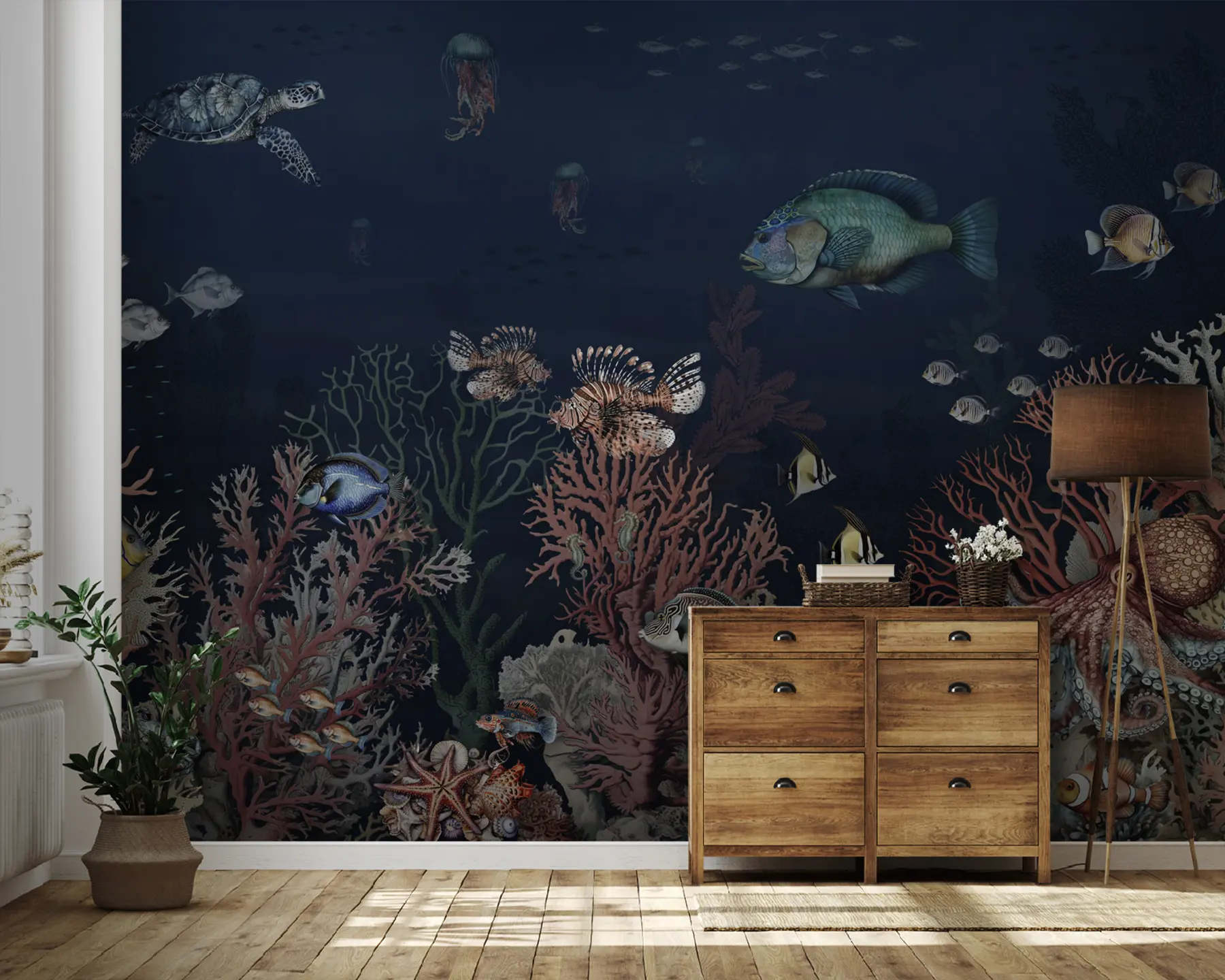 Murale Récifs coralliens et poissons dans les profondeurs de la baie u94467