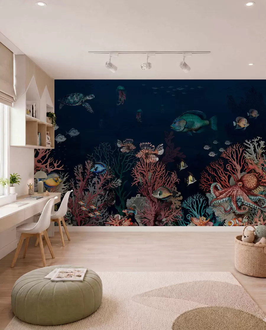 Murale Récifs coralliens et poissons dans les profondeurs de la baie u94467