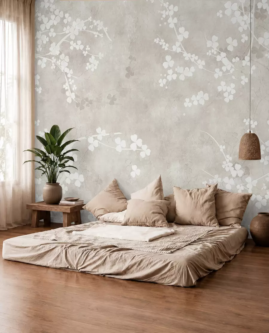 fototapeter Hvide skrøbelige kviste og blomster u94458