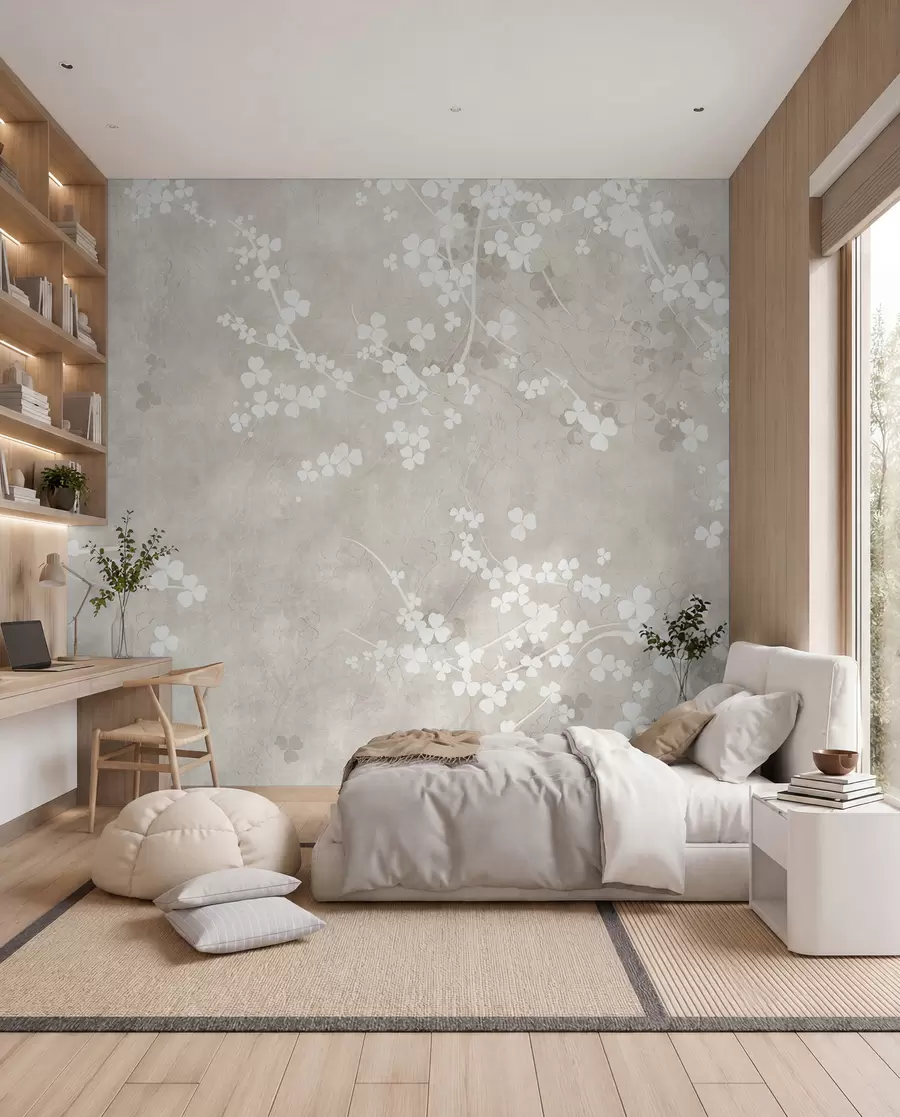 fototapeter Hvide skrøbelige kviste og blomster u94458