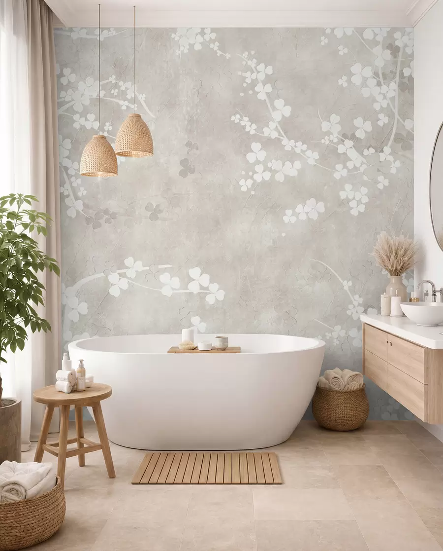 fototapeter Hvide skrøbelige kviste og blomster u94458