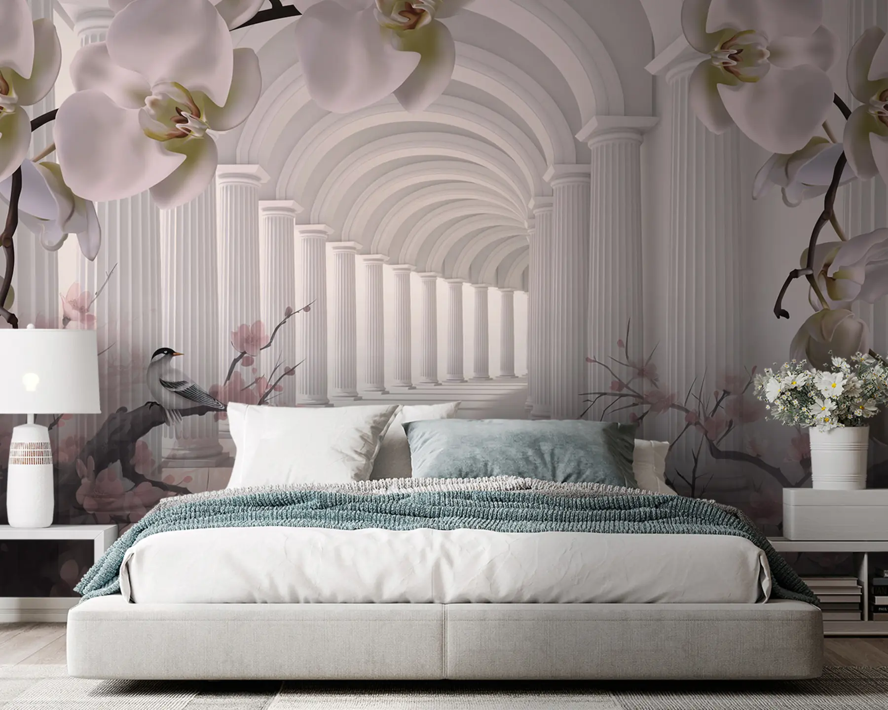 Fototapete Wunderschöner Tunnel mit Vögeln und Orchideen u94513