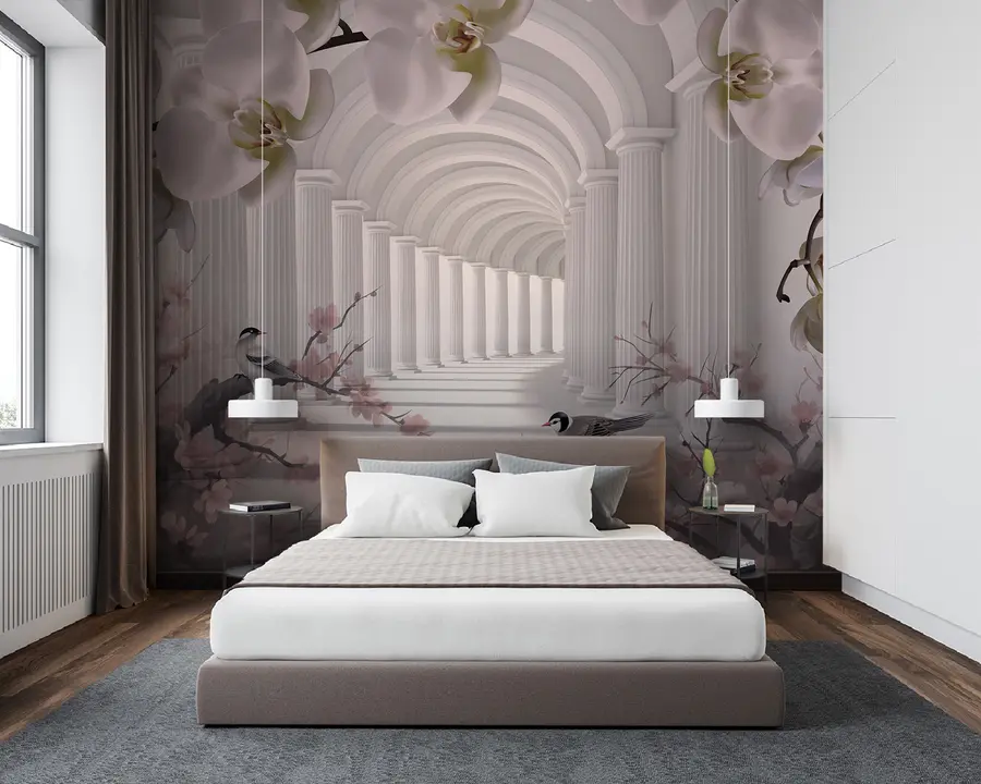 Fototapete Wunderschöner Tunnel mit Vögeln und Orchideen u94513