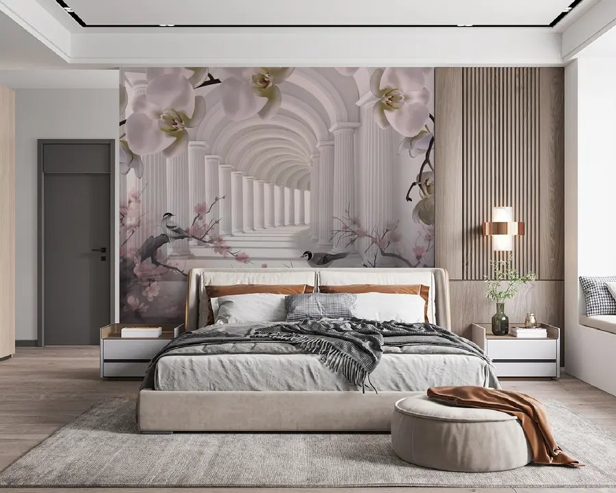 Fototapete Wunderschöner Tunnel mit Vögeln und Orchideen u94513