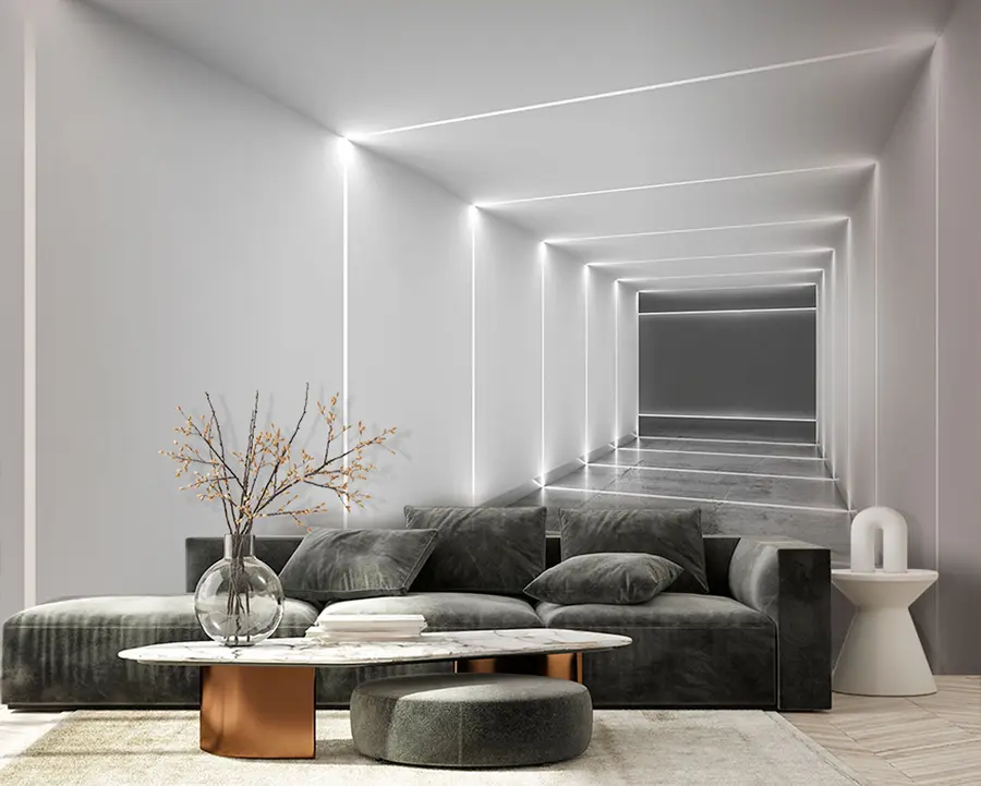 Fototapete Weißer Tunnel mit poliertem Betonboden u95075